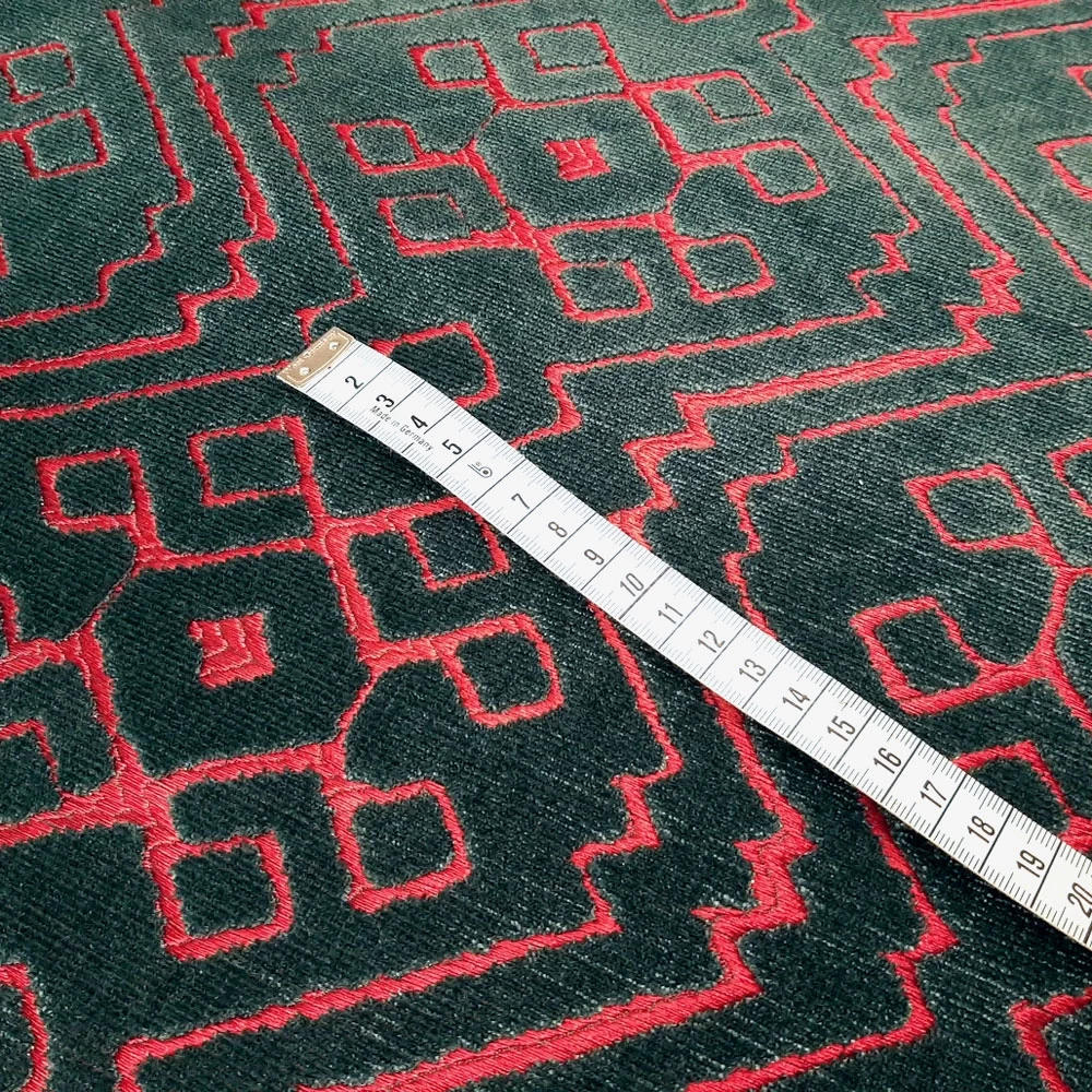 Sahco® Bahia - Velvet With Jacquard - Red-Petrol - Image 4