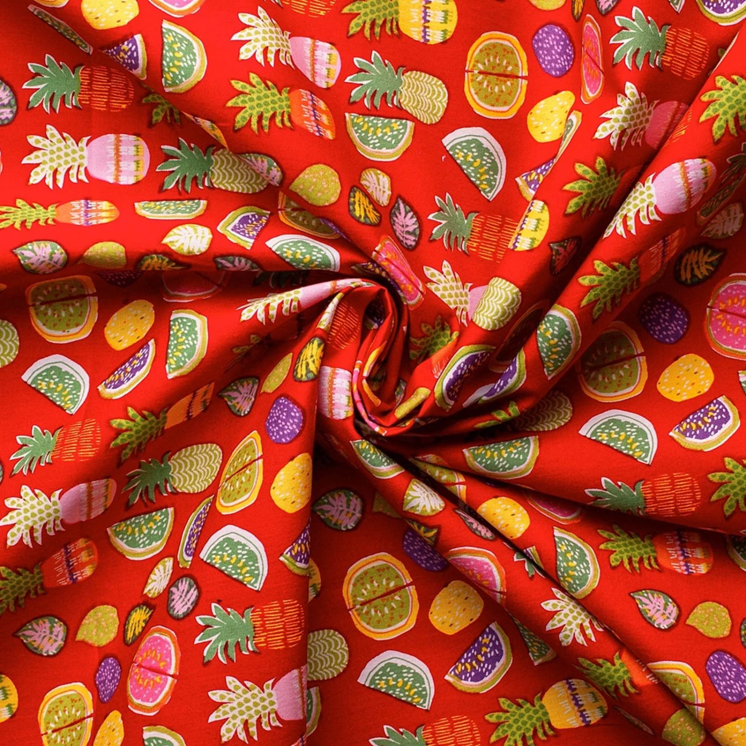 Exotic - Cotton Fabric With Fruit Design - Red