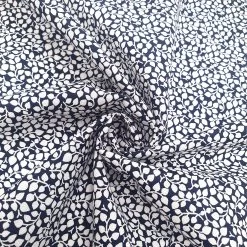 Cotton Fabric Leaf Branch - Navy White