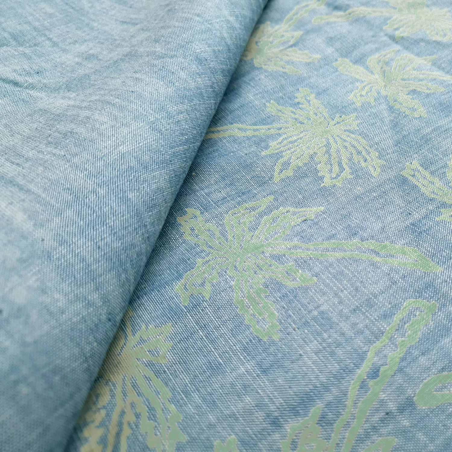 Ruan - Summer Jeans With Palm Print - Blue Mottled - Image 6