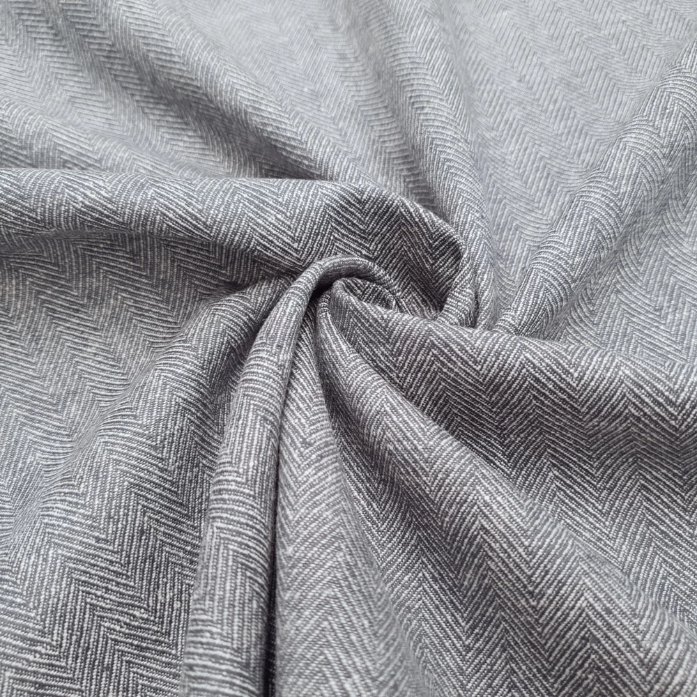 Fritz - Linen Fabric With Herringbone Pattern- Swedenblue-White - Image 2