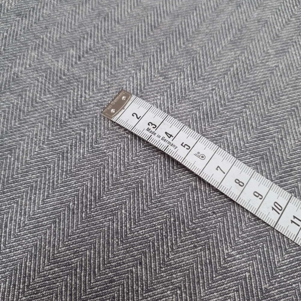 Fritz - Linen Fabric With Herringbone Pattern- Swedenblue-White - Image 3