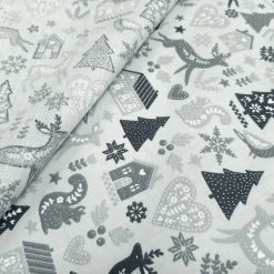 Christmas Fabric "Christmas Reindeer" - Extra Width 160cm - Grey