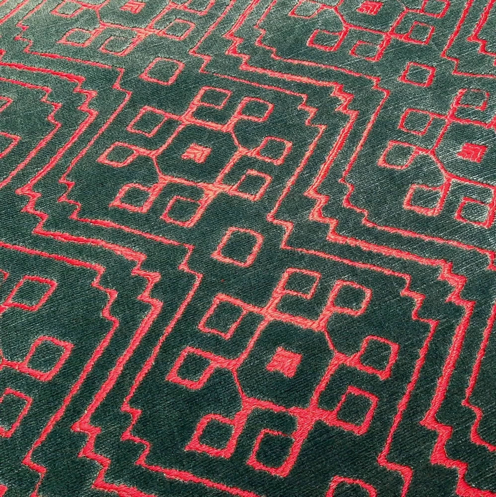 Sahco® Bahia - Velvet With Jacquard - Red-Petrol - Image 3